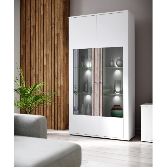 Vitrina Jarina Alb Si Rovere Otello, 106.3 Cm