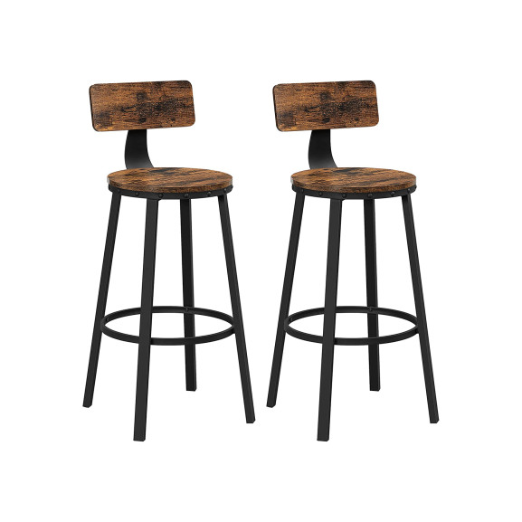 Set 2 scaune de bar inalte cu spatar, maro & negru, 54 x 99 cm