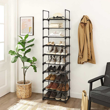 Organizator De Pantofi Cu 10 Niveluri, Negru, 45 x 30 x 174 Cm-01