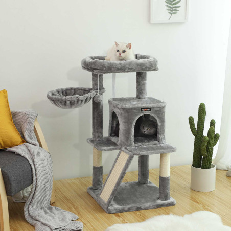 Turn De Joaca Pentru Pisici Gri, Plus Si Sisal, 48 X 48 X 96 Cm-01