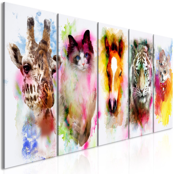 Tablou watercolour animals (5 parts) narrow, 200 x 80 cm-resigilat