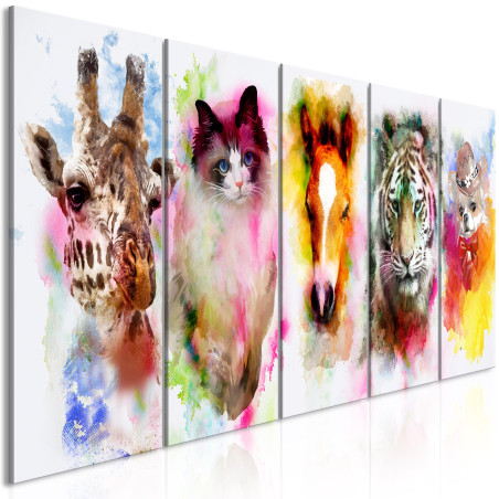 Tablou Watercolour Animals (5 Parts) Narrow, 200 x 80 Cm-Resigilat-01