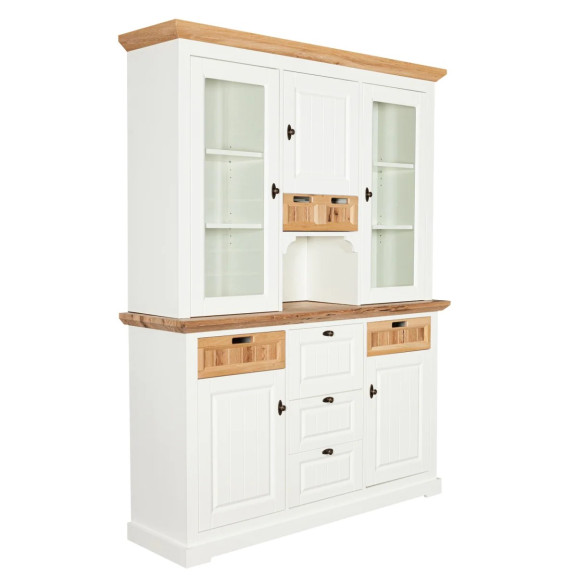 Bufet Cu Vitrina Tivoli Alb Si Natur, 150 Cm