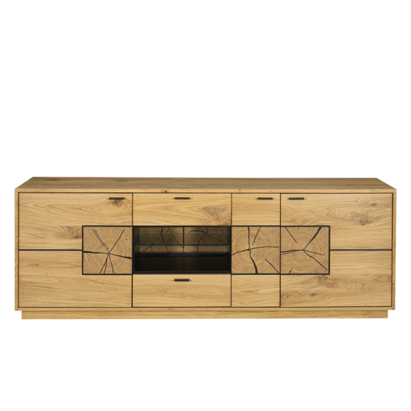 Comoda Tv Urbano Oak Cu 3 Usi, 2 Sertare Si 1 Nisa, Stejar Rustic Si Negru, 195 Cm