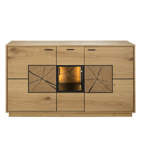 Bufet Urbano Oak Cu 3 Usi Si 1 Sertar, Stejar Rustic Si Negru, 140 Cm