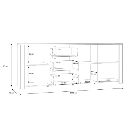 Comoda Behalf Stejar Riviera Si Stejar Gri, 220.8 Cm-01