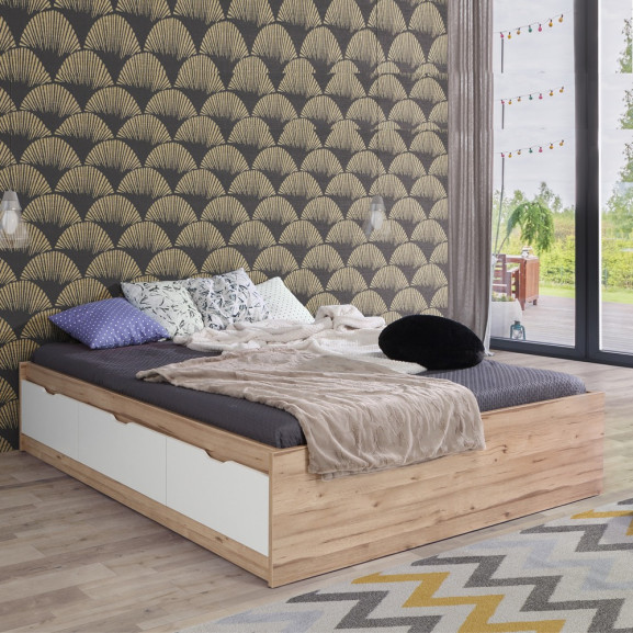Pat Vankka Dimensiune Saltea 160 x 200 Cm Stejar Pardosit Si Alb