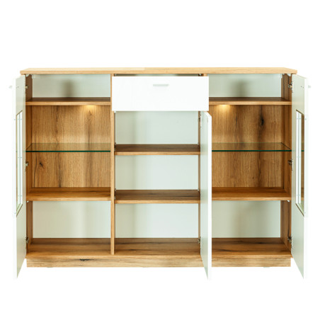 Comoda Bar Dakota White Cu 3 Usi Si 1 Sertar, Alb Si Natur, 151.4 Cm-01