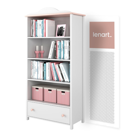 Biblioteca Lena Cu 1 Sertar, Alb Si Roz, 85 X 171 X 42 Cm-01