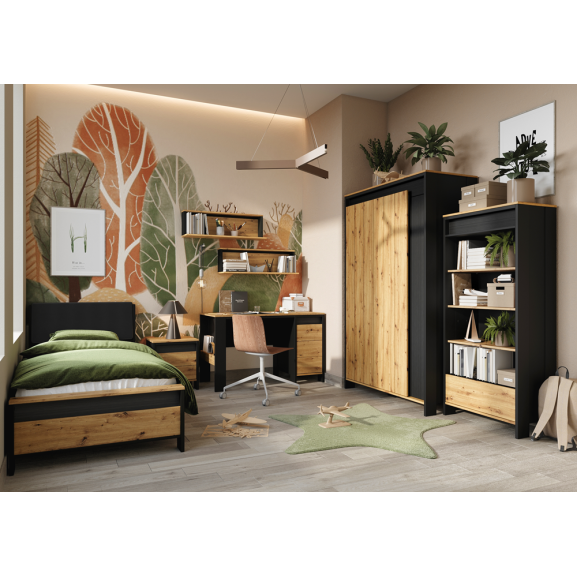 Birou 1Usa&1Sertar Cu Iluminare Dot Stejar Negru&Artizan 752 X 122X 58 Cm online