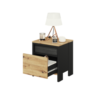 Noptiera Dot Cu Iluminare Negru Si Stejar Artizanal, 45.4 Cm