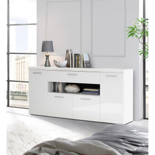 Comoda White Pearl Alb, Negru Si Alb Lucios, 179.4 Cm