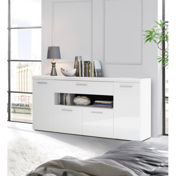 Comoda White Pearl Alb, Negru Si Alb Lucios, 179.4 Cm
