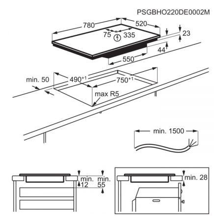 Plită inducţie Electrolux EIV84550, Bridge, Negru, 78 x 52 Cm-01