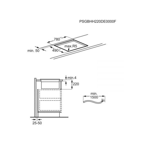 Plită cu hota integrata combohob electrolux kcc85450, flexibridge, negru, 83 x 51,5 cm