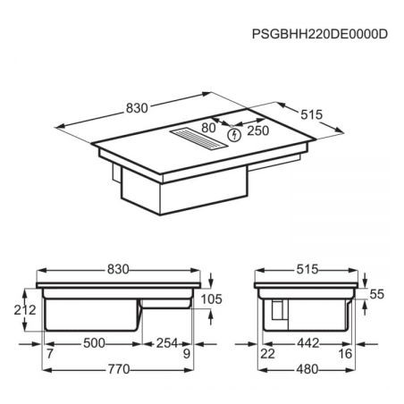 Plită Cu Hota Integrata ComboHob Electrolux KCC85450, FlexiBridge, Negru, 83 x 51,5 Cm-01