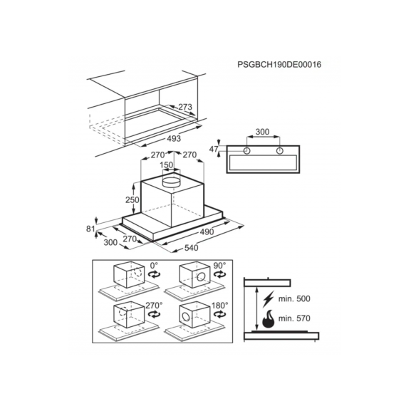 Hota grupata electrolux cfg516r, hob2hood, ledlights, clasa c, negru mat, 54 x 30 cm