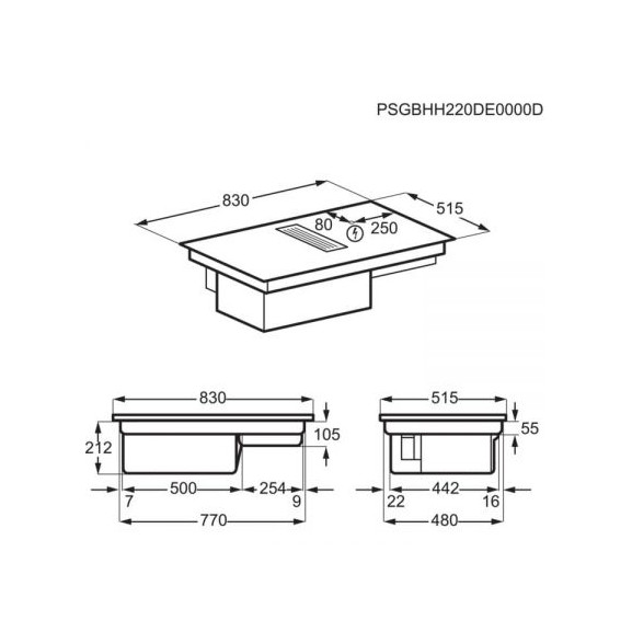 Plita Inductie Cu Hota Integrata AEG CCE84779FB, ComboHob FlexiBridge, Booster (4 Zone), 83 Cm