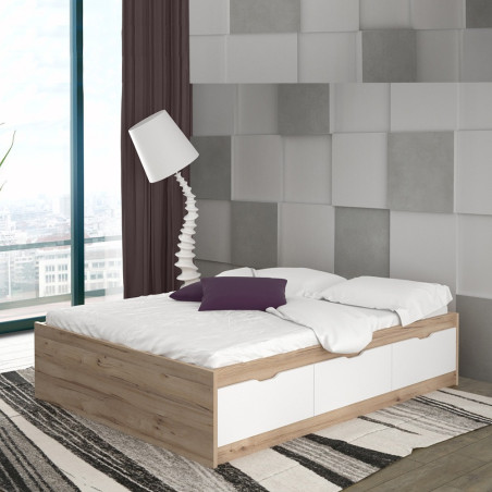 Pat Vankka, Dimensiune Saltea 140 x 190 Cm, Stejar Pardosit Si Alb-01