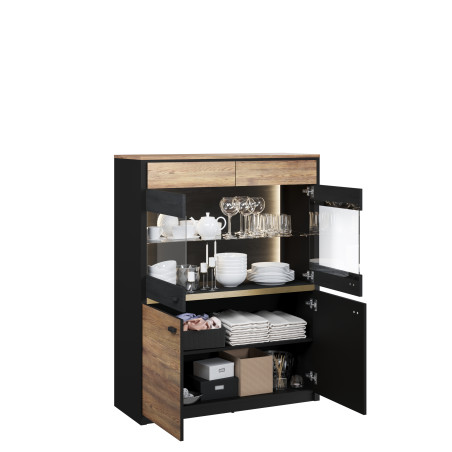 Vitrina Cu 1Usa Beliza, Stejar Negru&Versailles, 105 x 136 x 41 Cm-01