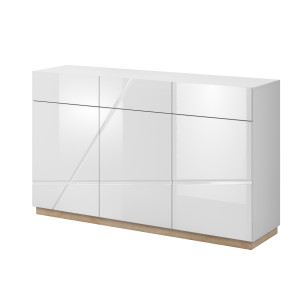 Comoda Fuji Cu 3 Usi Si 3 Sertare, Alb Si Natur, 150 Cm