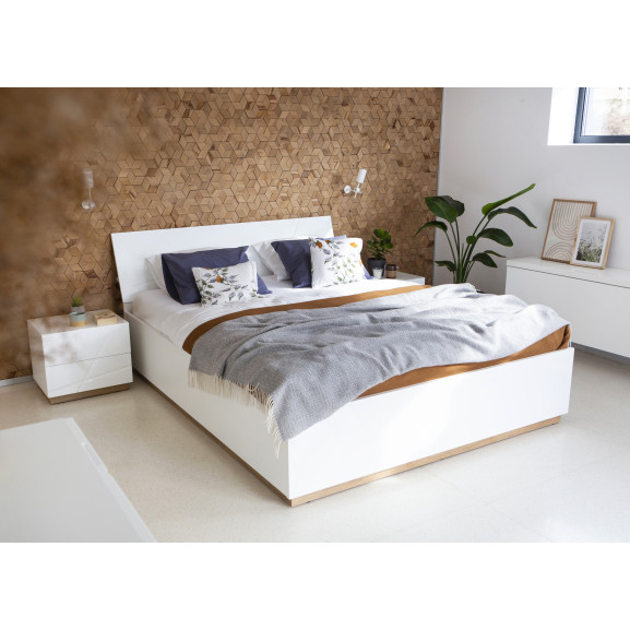 Poze Pat Cu Somiera Rabatabila Dormitor Fuji Alb Si Natur, Dimensiune Saltea 180 x 200 Cm