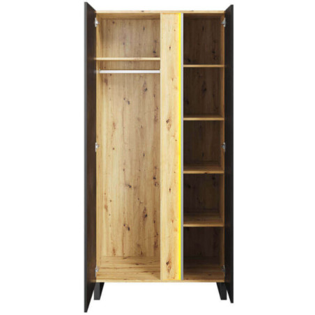 Dulap 2 Usi Moonlight, Evoke Stejar&Negru Mat, 90 × 195 × 51 Cm-01