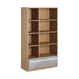 Biblioteca Piano Cu 1 Sertar, Stejar Nash, Alb Si Beton, 90 Cm