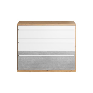 Comoda Piano Cu 3 Sertare, Stejar Nash, Alb Si Beton, 110 Cm