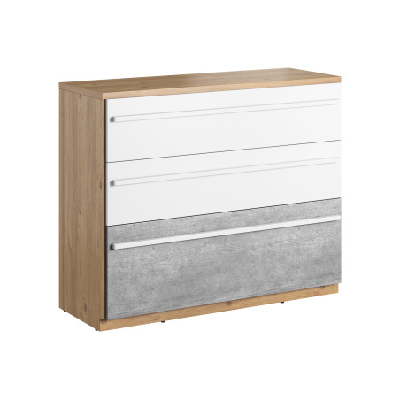 Comoda Piano Cu 3 Sertare, Stejar Nash, Alb Si Beton, 110 Cm-01