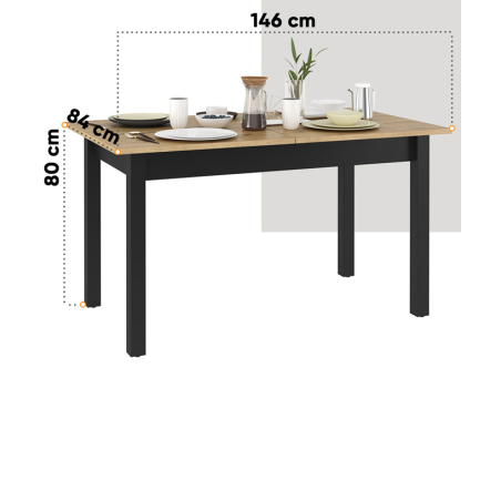 Masa Extensibila Vant Artisan Oak Si Black, 146/186 X 80 X 84 Cm-01