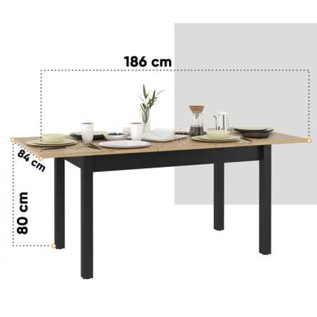 Masa Extensibila Vant Artisan Oak Si Black, 146/186 X 80 X 84 Cm-01