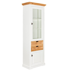 Vitrina Tivoli Dreapta Cu 2 Usi Si 2 Sertare Alb Si Natur, 67.5 Cm