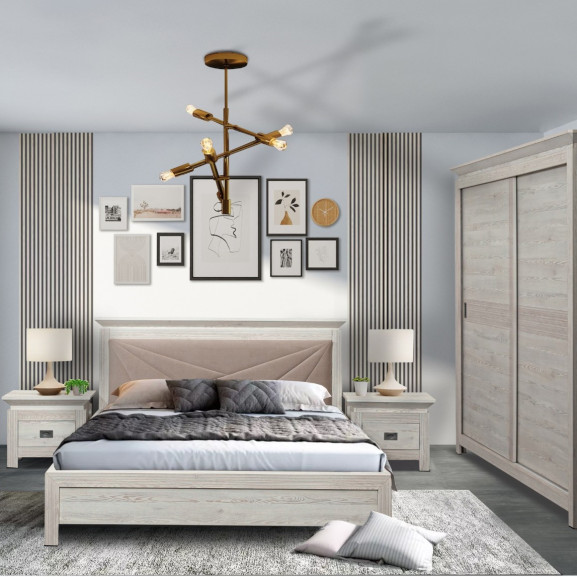 Poze Set Dormitor Casablanca Loft, Pat Cu Saltea 160 X 200, Dulap De 210 Cm, 2 Noptiere