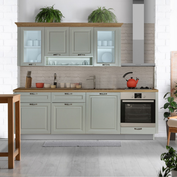 Poze Bucatarie Aqua, Kashmir Si Natur, Front Mdf Vopsit, 251 X 223 X 60 Cm