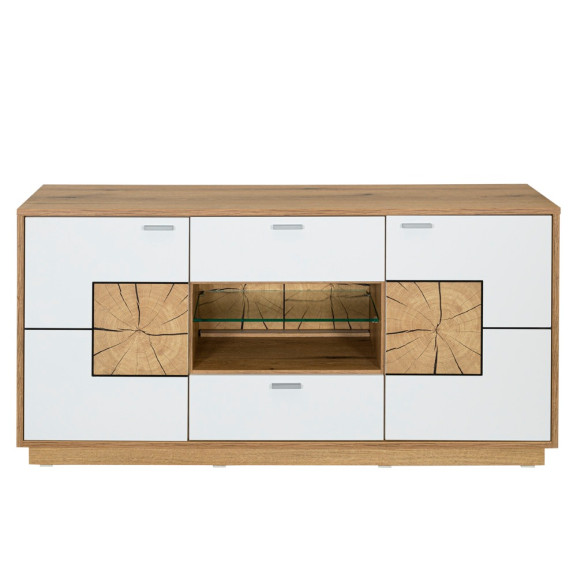 Comoda Tv Urbano White Cu 2 Usi, 2 Sertare Si 1 Nisa Alb Si Natur, 140 Cm