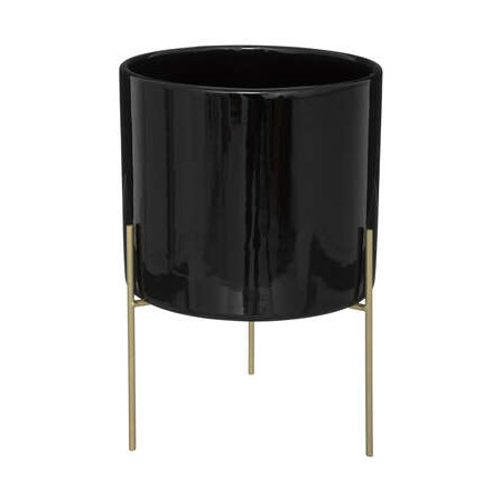 Ghiveci Ceramic Negru Cu Suport Auriu 19 Cm-01