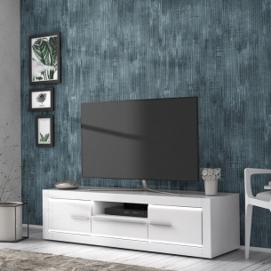 Comoda Tv L-Light Alb Si Alb Lucios, 157.7 Cm