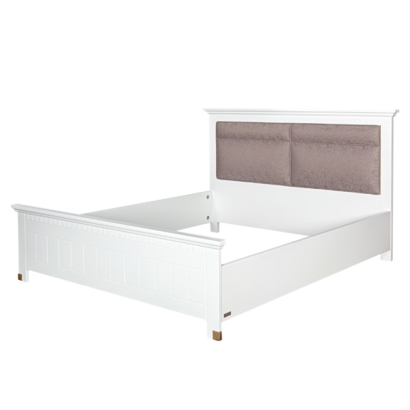 Poze Pat Dormitor Cu Tablie Tapitata Saint Tropez, Vopsit Alb, Dimensiune Saltea 180 x 200 Cm