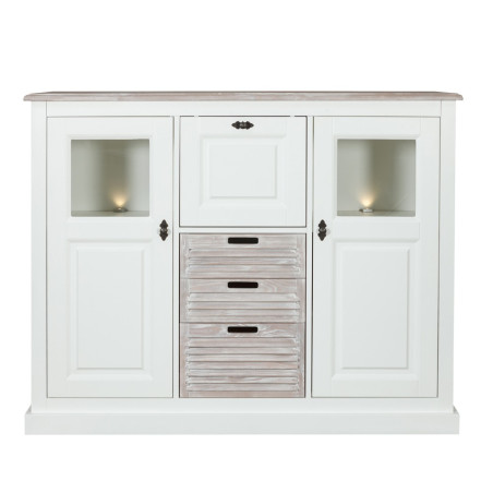 Bufet cu vitrina Cortina, Alb si Natur, 146 Cm-01