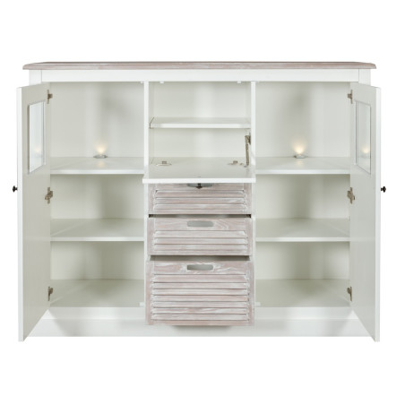 Bufet cu vitrina Cortina, Alb si Natur, 146 Cm-01