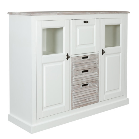 Bufet cu vitrina Cortina, Alb si Natur, 146 Cm-01
