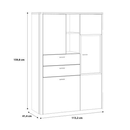 Vitrina Leokadia, Stejar Artisan Si Gri Wolfram Uni, 113 Cm-01