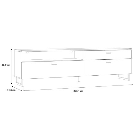 Comoda Tv Leokadia, Stejar Artisan Si Gri Wolfram Uni, 205 Cm-01