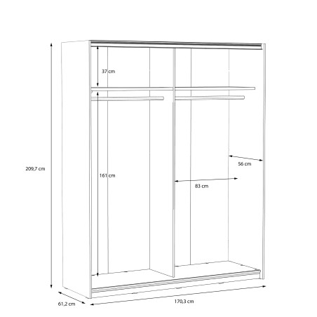 Dulap Rimrock Stejar Pamantiu Si Stejar Negru, 170 Cm-01