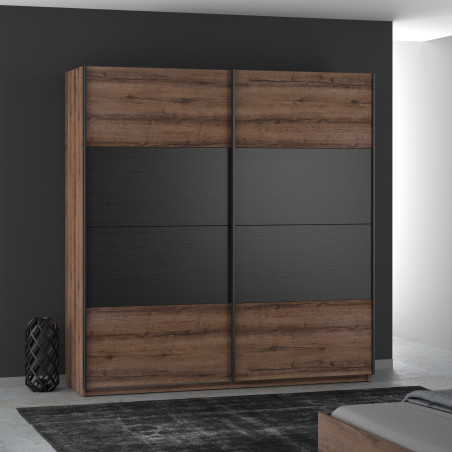 Dulap Rimrock Stejar Pamantiu Si Stejar Negru, 200 Cm-01