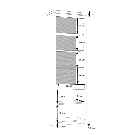 Vitrina Stanga Sentozza Stejar Sangallo si Alb Lucios, 63 Cm-01