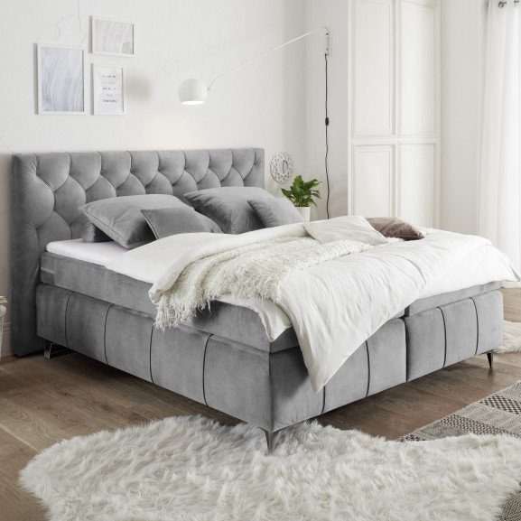 Poze Pat Boxsprings Pembroke Cu Saltea Si Somiera Inclusa, Gri, Dimensiune Saltea 160 x 200 cm