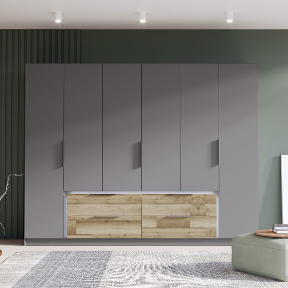 Poze Dulap Lexino Gri Wolfram Uni Si Stejar Pardosit, 270 Cm