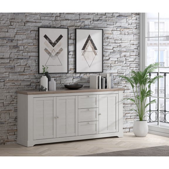Comoda Albertta, 2047 x 925 x 443 mm., Stejar alb & Stejar Nelson